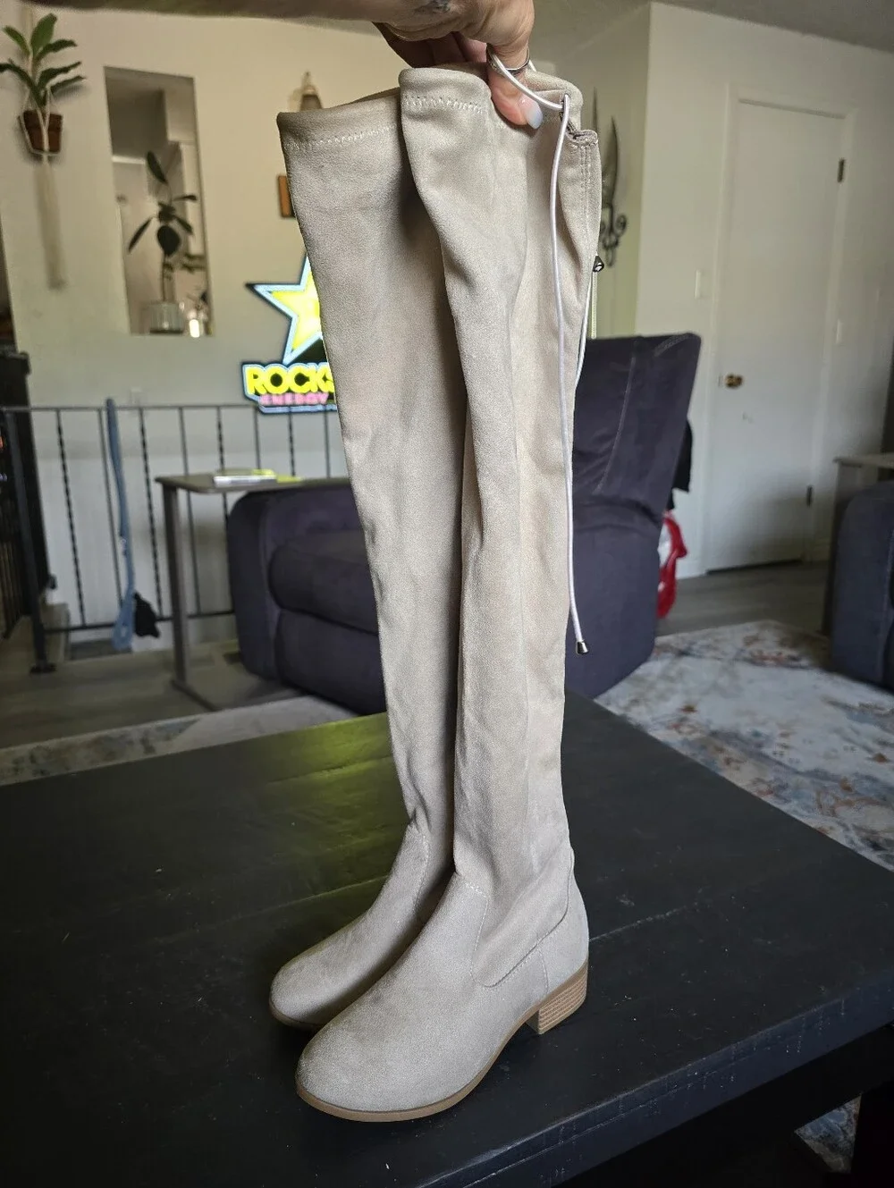 Women's Over-the-Knee Suede Boots - Beige